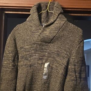 Sun + Stone Men's Olive Sweater with Shawl Collar